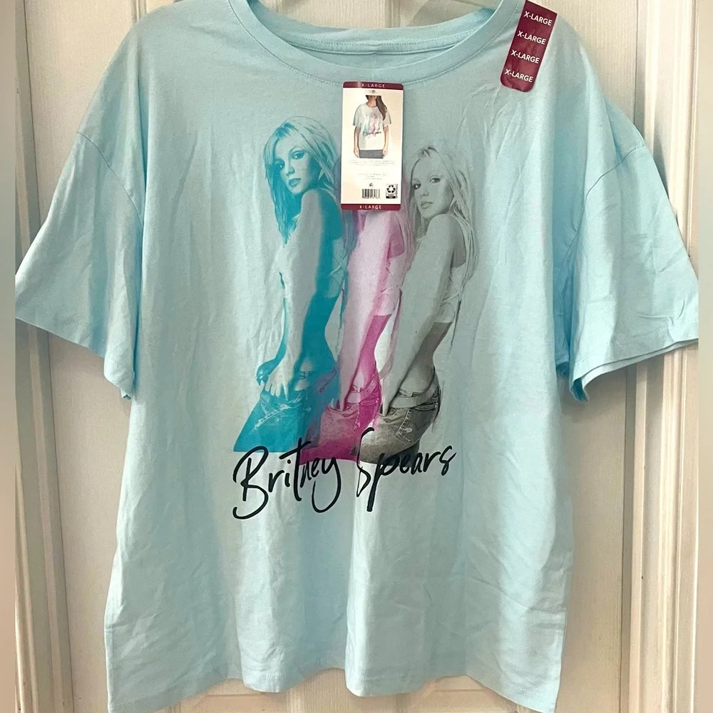 Britney Spears Womens Short Sleeve Light Blue‎ Graphic T Shirt Cotton NWT XL
